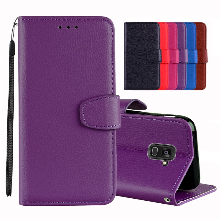 

Litchi Skin Wallet Leather Stand Protective Accessory Casing for Samsung Galaxy A8 Plus (2018) - Purple