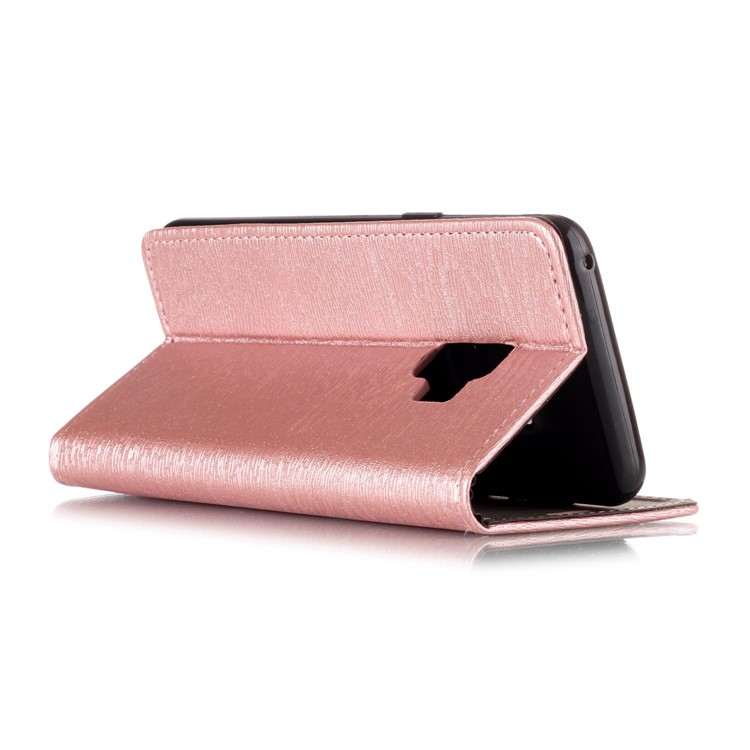 Auto-absorbed Wood Pattern PU Leather Cell Phone Case with Stand for Samsung Galaxy S9 G960 - Rose Gold-4
