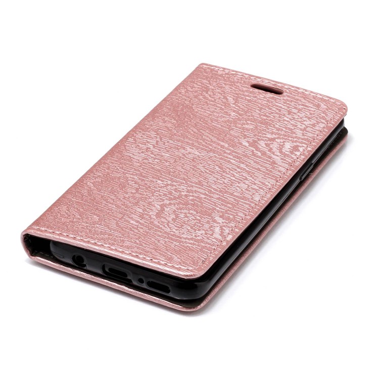 Auto-absorbed Wood Pattern PU Leather Cell Phone Case with Stand for Samsung Galaxy S9 G960 - Rose Gold-5