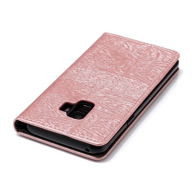 Auto-absorbed Wood Pattern PU Leather Cell Phone Case with Stand for Samsung Galaxy S9 G960 - Rose Gold-6