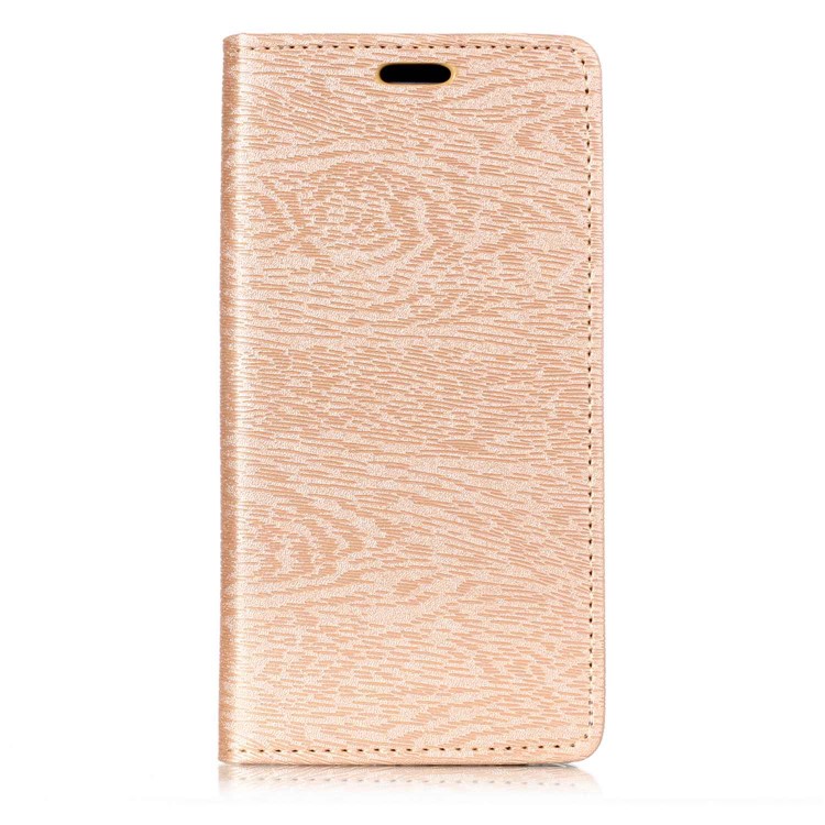 

Auto-absorbed Wood Grain PU Leather Folio Case Accessory with Stand for Samsung Galaxy S9 G960 - Gold