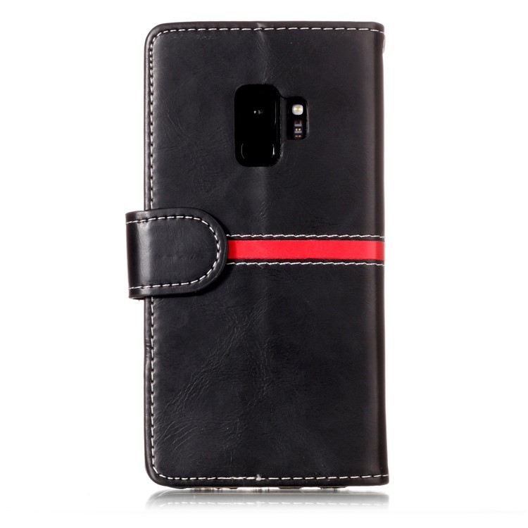 Graceful Series Stitching Leather Wallet Case for Samsung Galaxy S9 SM-G960 - Black-3