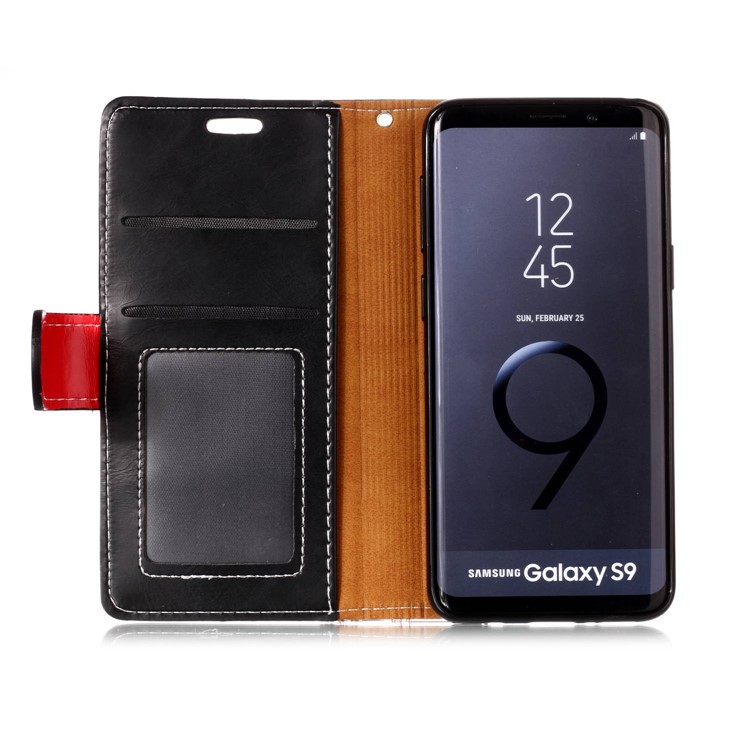 Graceful Series Stitching Leather Wallet Case for Samsung Galaxy S9 SM-G960 - Black-4