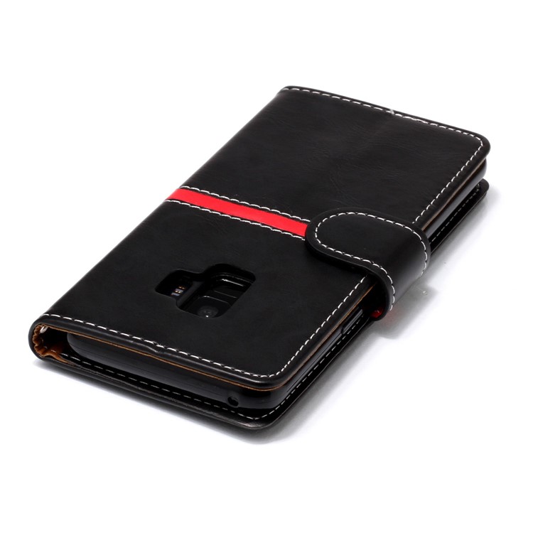 Graceful Series Stitching Leather Wallet Case for Samsung Galaxy S9 SM-G960 - Black-7
