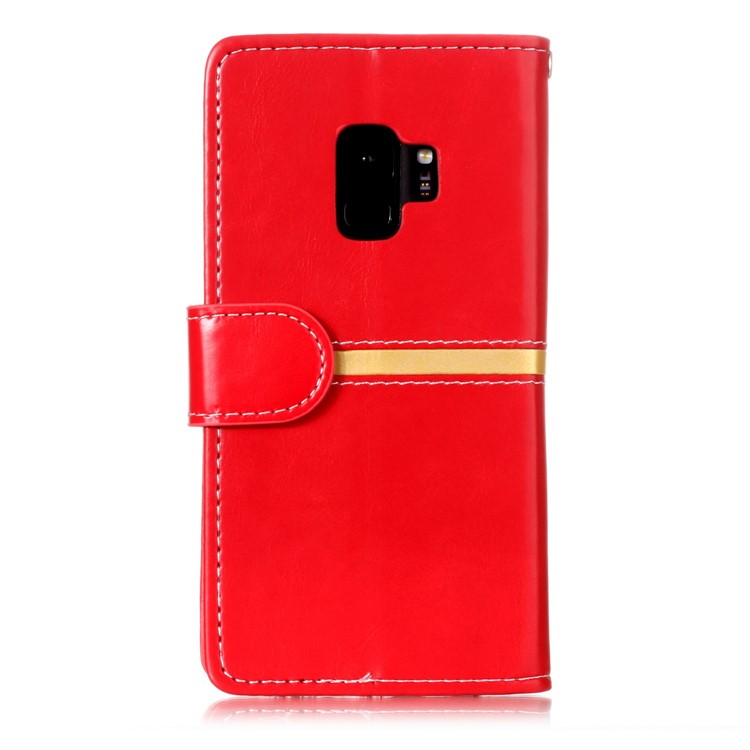 Graceful Series Stitching Leather Stand Case with Card Slots for Samsung Galaxy S9 SM-G960 - Red-2