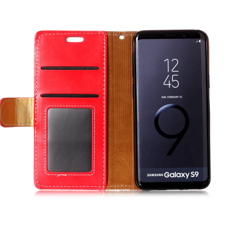Graceful Series Stitching Leather Stand Case with Card Slots for Samsung Galaxy S9 SM-G960 - Red-3