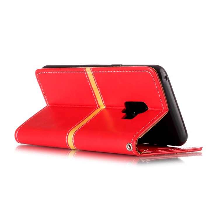 Graceful Series Stitching Leather Stand Case with Card Slots for Samsung Galaxy S9 SM-G960 - Red-4