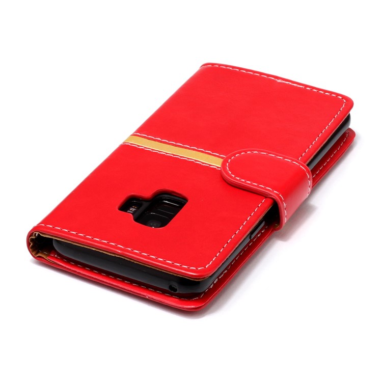 Graceful Series Stitching Leather Stand Case with Card Slots for Samsung Galaxy S9 SM-G960 - Red-6