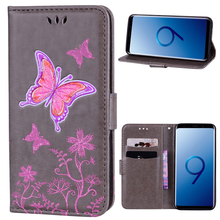 

Flash Powder Butterfly Flower Leather Wallet Case for Samsung Galaxy S9 G960 - Grey