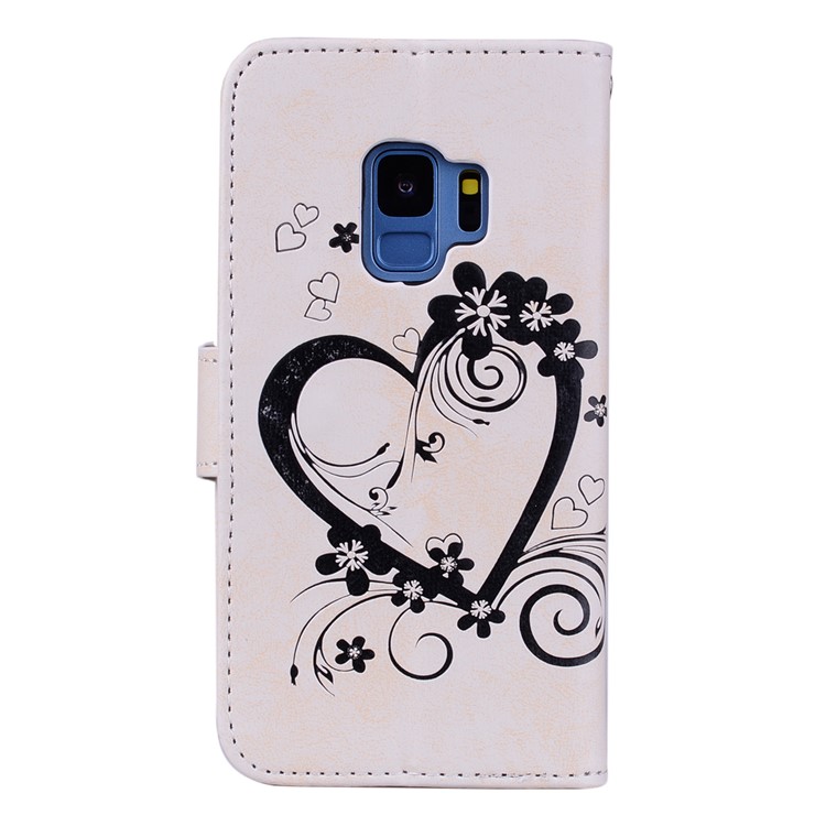 Imprinted Loving Heart Leather Wallet Case for Samsung Galaxy S9 G960 - White-2