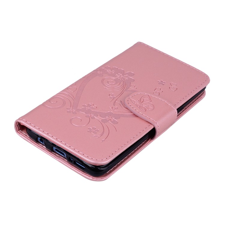 Imprinted Loving Heart Leather Wallet Shell for Samsung Galaxy S9 G960 - Pink-3