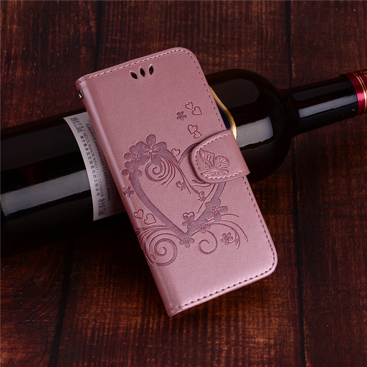 Imprinted Loving Heart Leather Wallet Shell for Samsung Galaxy S9 G960 - Pink-6
