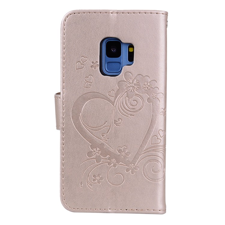 Imprinted Loving Heart Leather Mobile Case for Samsung Galaxy S9 G960 - Gold-2