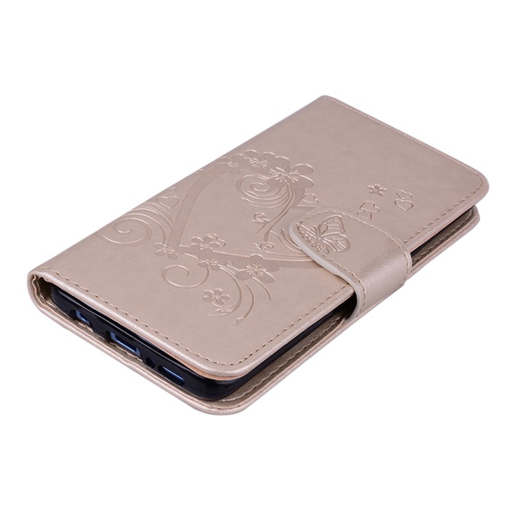Imprinted Loving Heart Leather Mobile Case for Samsung Galaxy S9 G960 - Gold-3