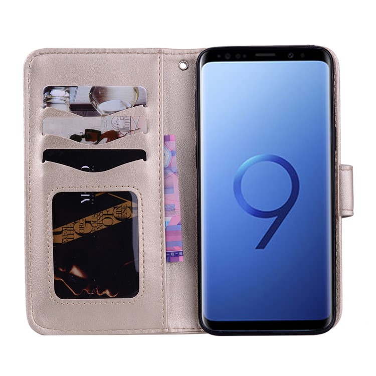 Imprinted Loving Heart Leather Mobile Case for Samsung Galaxy S9 G960 - Gold-5
