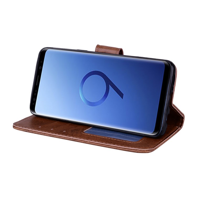 Imprinted Loving Heart Leather Wallet Phone Cover for Samsung Galaxy S9 G960 - Brown-4