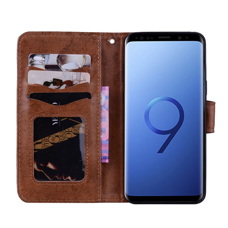 Imprinted Loving Heart Leather Wallet Phone Cover for Samsung Galaxy S9 G960 - Brown-5