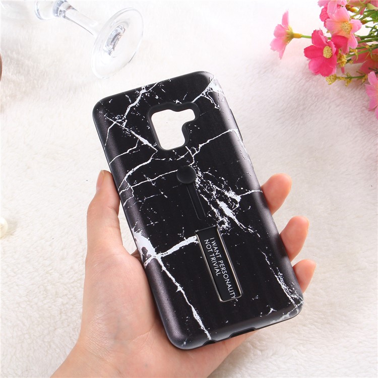 Embossment Marble Pattern TPU + PC Hybrid Phone Shell with Kickstand for Samsung Galaxy A8 (2018) - Black-4