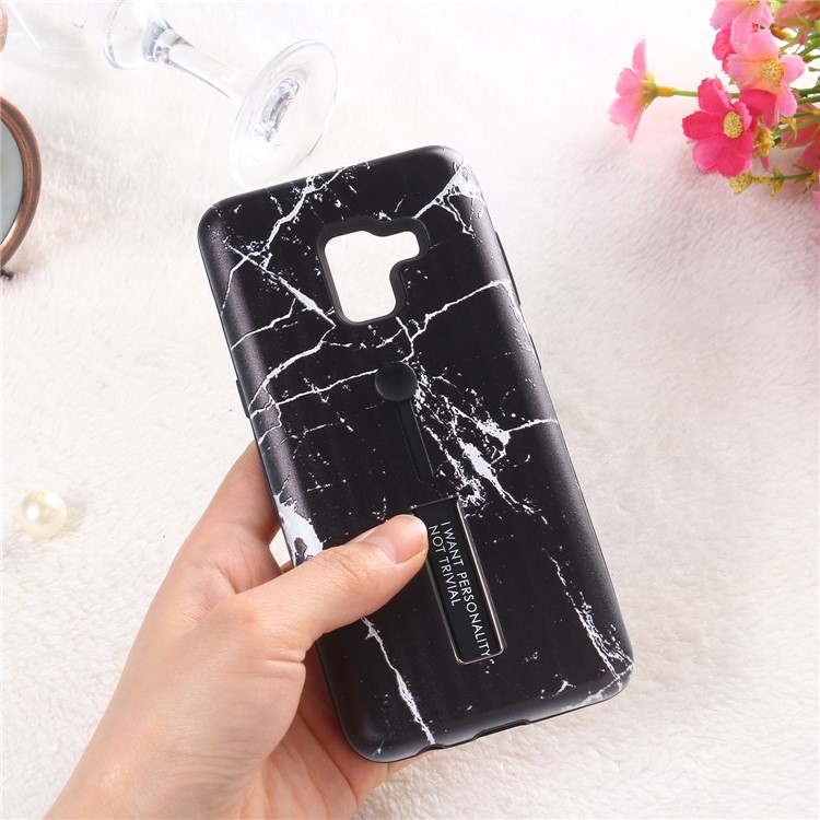 Embossment Marble Pattern TPU + PC Hybrid Phone Shell with Kickstand for Samsung Galaxy A8 (2018) - Black-5