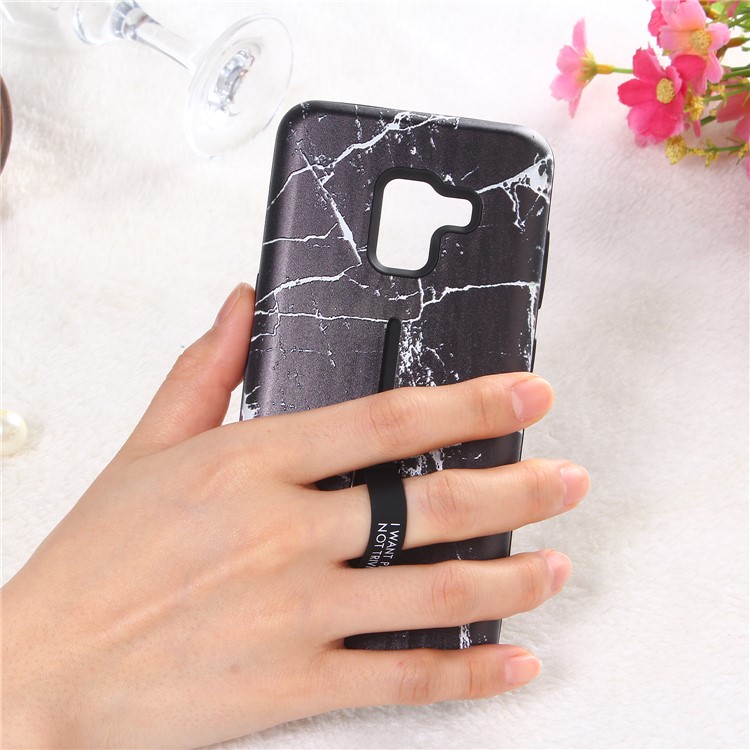 Embossment Marble Pattern TPU + PC Hybrid Phone Shell with Kickstand for Samsung Galaxy A8 (2018) - Black-6