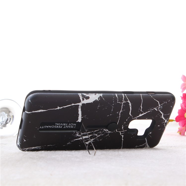 Embossment Marble Pattern TPU + PC Hybrid Phone Shell with Kickstand for Samsung Galaxy A8 (2018) - Black-7