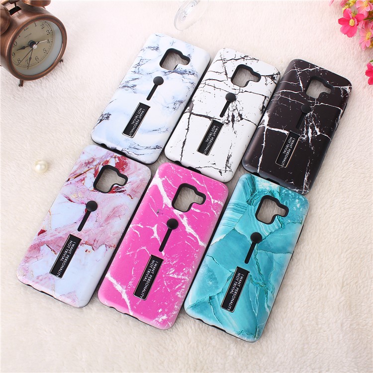 Embossment Marble Pattern TPU + PC Hybrid Phone Shell with Kickstand for Samsung Galaxy A8 (2018) - Black-8
