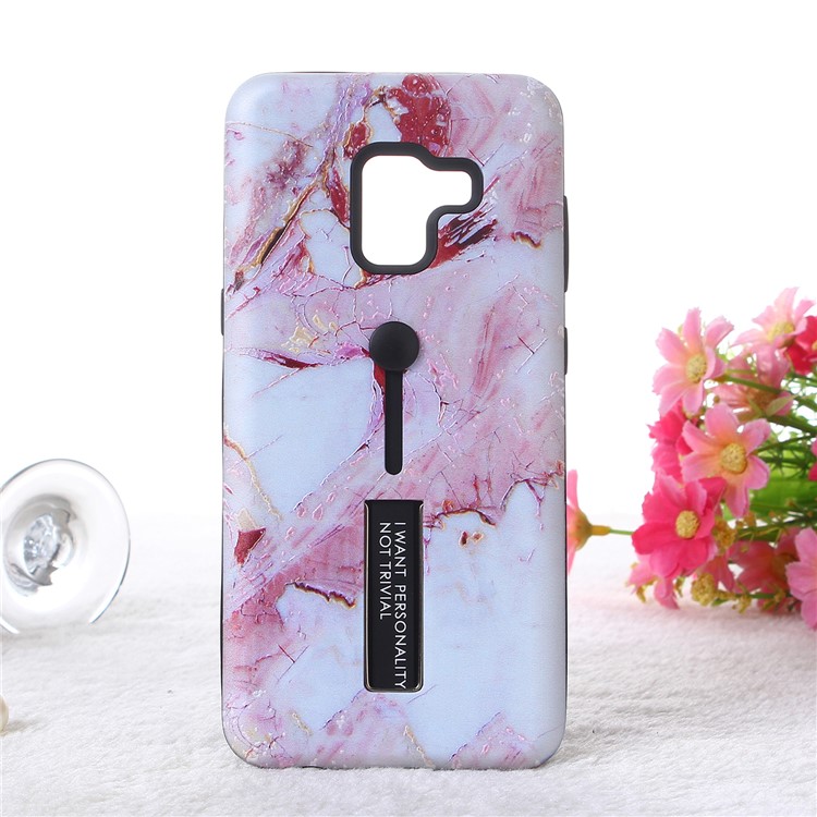 

Embossment Marble Pattern TPU + PC Hybrid Phone Cover with Kickstand for Samsung Galaxy A8 (2018) - White / Red