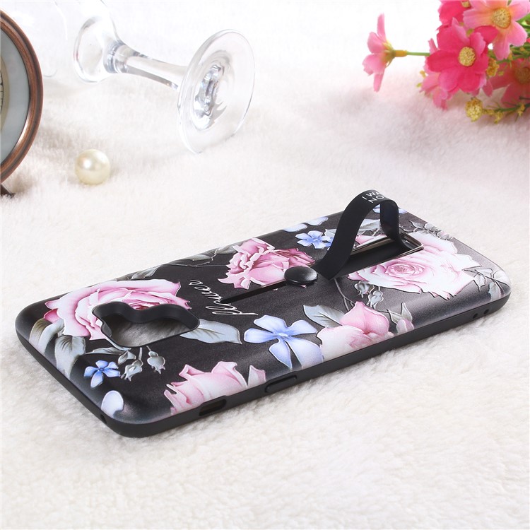 Embossment Peony Flower TPU + PC Hybrid Kickstand Case for Samsung Galaxy A8 (2018) - Style A-2