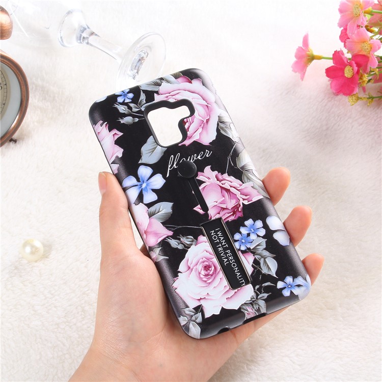 Embossment Peony Flower TPU + PC Hybrid Kickstand Case for Samsung Galaxy A8 (2018) - Style A-3