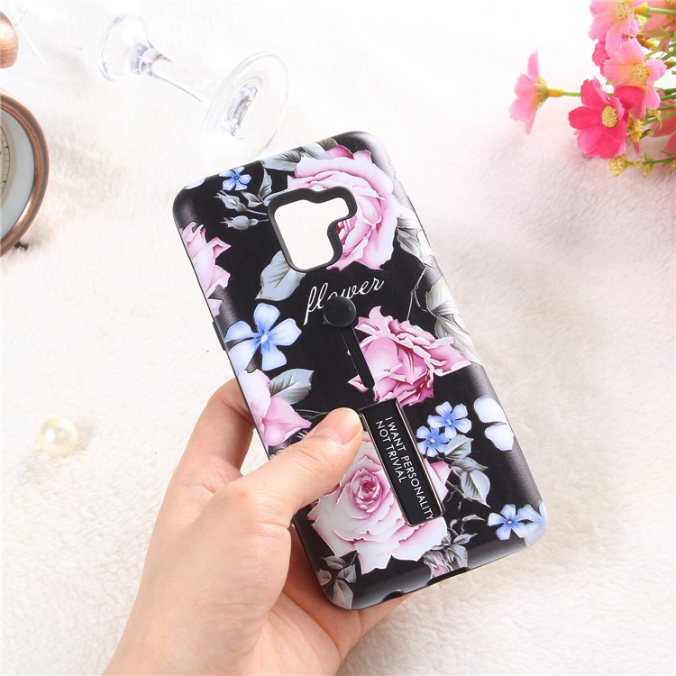Embossment Peony Flower TPU + PC Hybrid Kickstand Case for Samsung Galaxy A8 (2018) - Style A-4