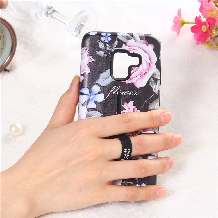 Embossment Peony Flower TPU + PC Hybrid Kickstand Case for Samsung Galaxy A8 (2018) - Style A-5