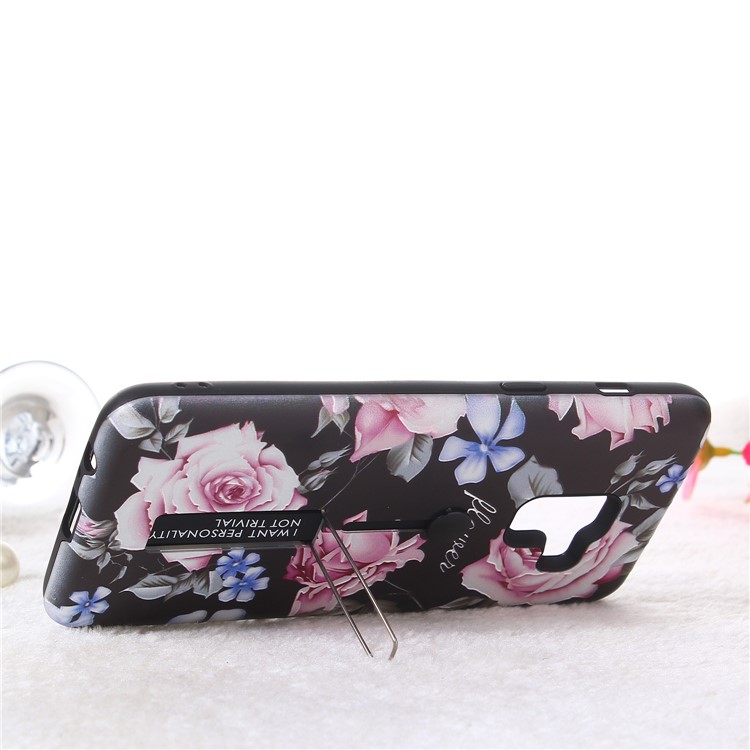 Embossment Peony Flower TPU + PC Hybrid Kickstand Case for Samsung Galaxy A8 (2018) - Style A-7