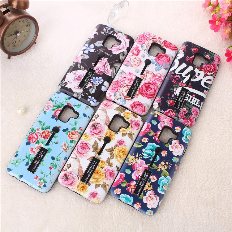 Embossment Peony Flower TPU + PC Hybrid Kickstand Case for Samsung Galaxy A8 (2018) - Style A-8