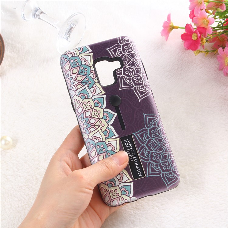 Embossment Ethnic Style Pattern TPU + PC Hybrid Phone Shell with Kickstand for Samsung Galaxy A8 (2018) - Purple-3