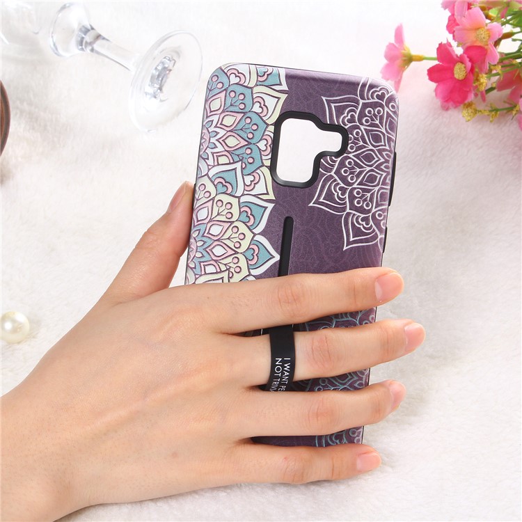 Embossment Ethnic Style Pattern TPU + PC Hybrid Phone Shell with Kickstand for Samsung Galaxy A8 (2018) - Purple-4