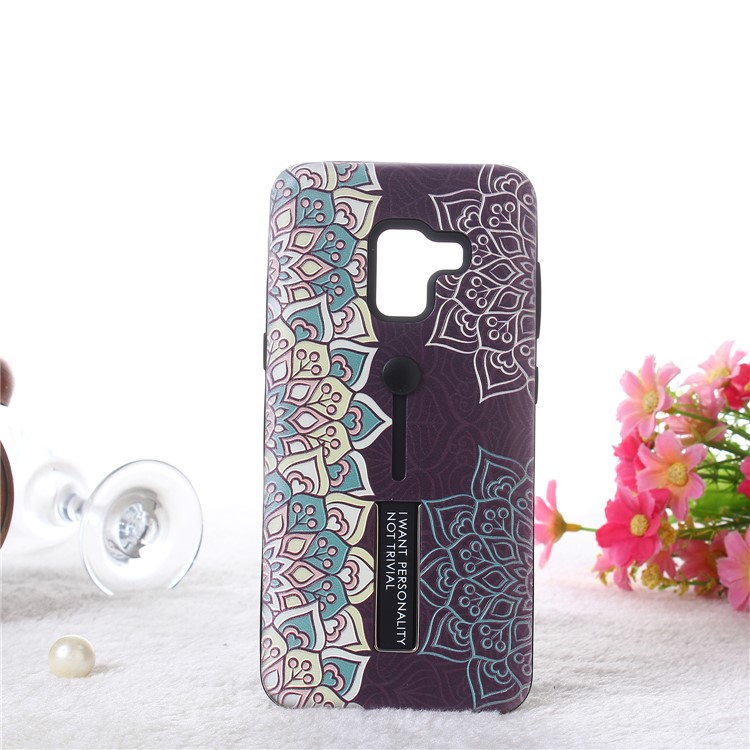 Embossment Ethnic Style Pattern TPU + PC Hybrid Phone Shell with Kickstand for Samsung Galaxy A8 (2018) - Purple-5