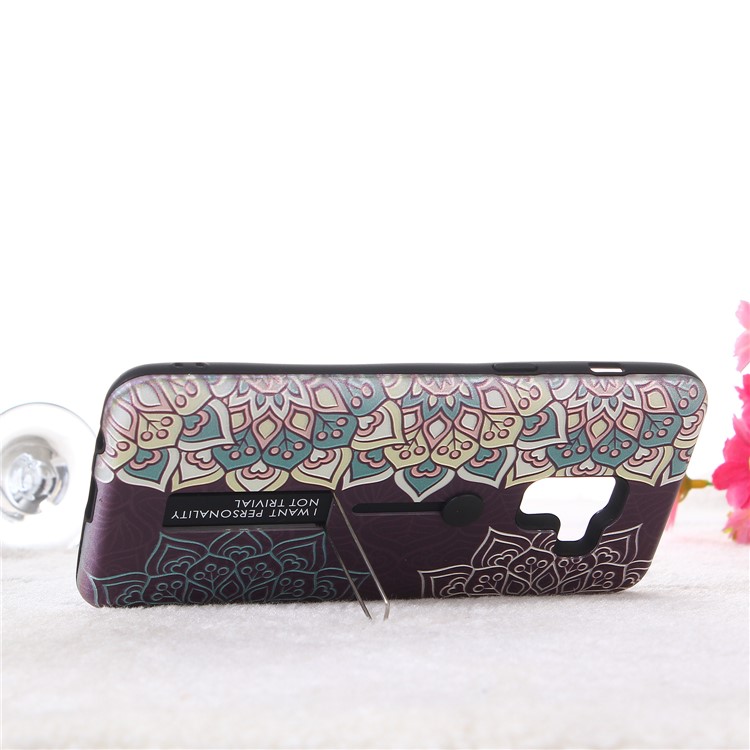 Embossment Ethnic Style Pattern TPU + PC Hybrid Phone Shell with Kickstand for Samsung Galaxy A8 (2018) - Purple-7