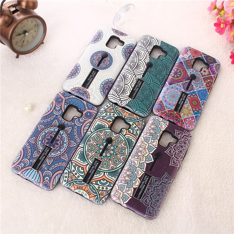 Embossment Ethnic Style Pattern TPU + PC Hybrid Phone Shell with Kickstand for Samsung Galaxy A8 (2018) - Purple-8