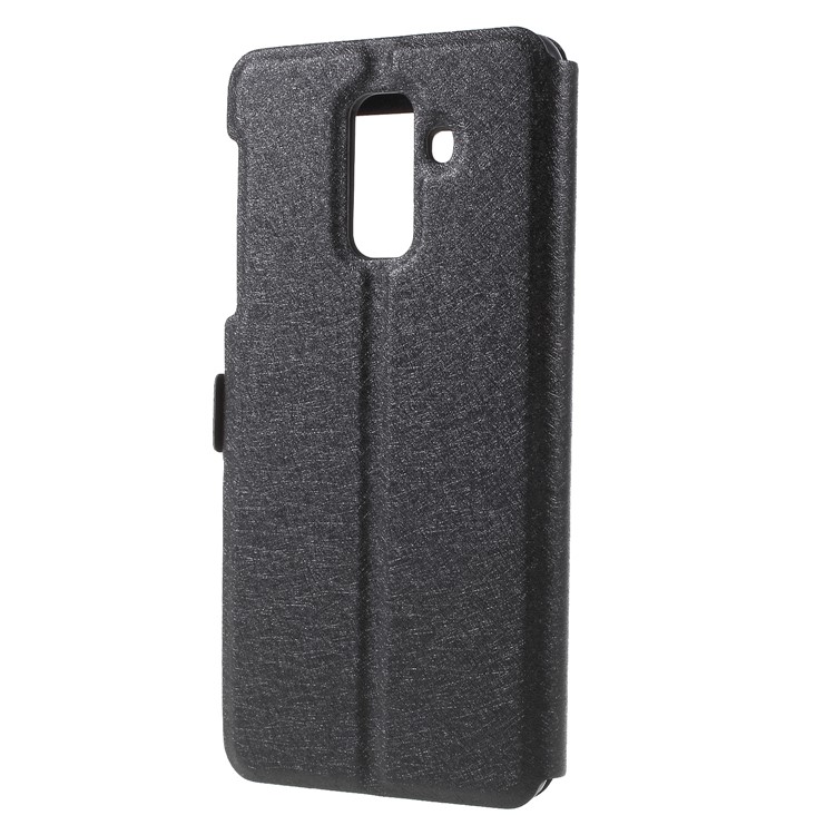 Silk Texture Dual Windows Leather Stand Case for Samsung Galaxy A6+ (2018) - Black-2