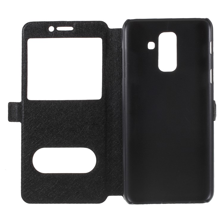 Silk Texture Dual Windows Leather Stand Case for Samsung Galaxy A6+ (2018) - Black-6