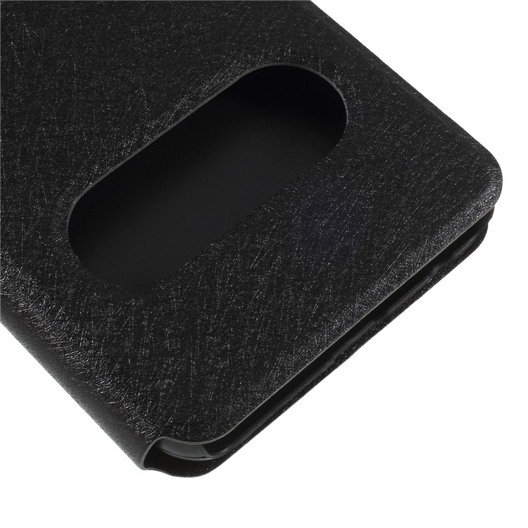 Silk Texture Dual Windows Leather Stand Case for Samsung Galaxy A6+ (2018) - Black-7