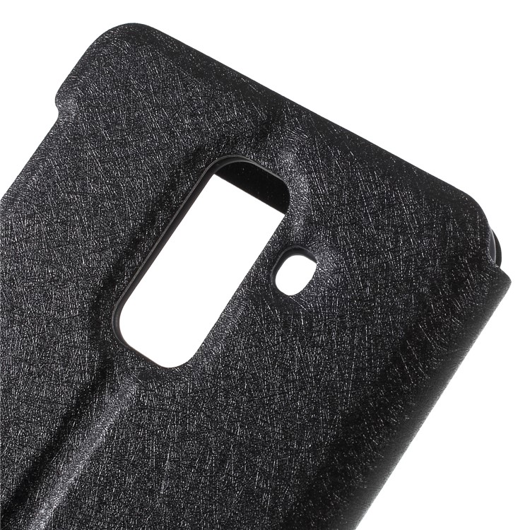 Silk Texture Dual Windows Leather Stand Case for Samsung Galaxy A6+ (2018) - Black-8