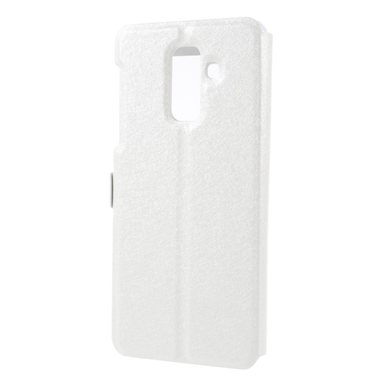 Silk Texture Dual Windows Leather Stand Mobile Phone Casing for Samsung Galaxy A6 Plus (2018) / A9 Star Lite - White-2