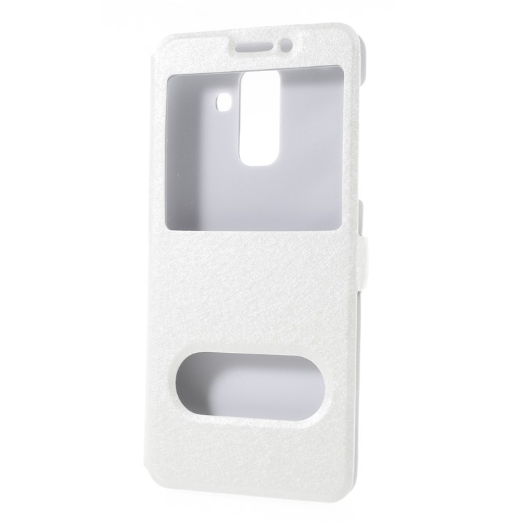 Silk Texture Dual Windows Leather Stand Mobile Phone Casing for Samsung Galaxy A6 Plus (2018) / A9 Star Lite - White-3