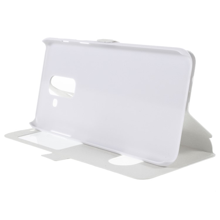 Silk Texture Dual Windows Leather Stand Mobile Phone Casing for Samsung Galaxy A6 Plus (2018) / A9 Star Lite - White-4