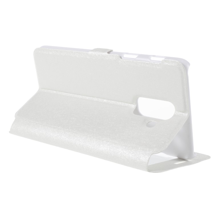 Silk Texture Dual Windows Leather Stand Mobile Phone Casing for Samsung Galaxy A6 Plus (2018) / A9 Star Lite - White-5