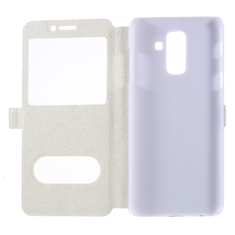 Silk Texture Dual Windows Leather Stand Mobile Phone Casing for Samsung Galaxy A6 Plus (2018) / A9 Star Lite - White-6
