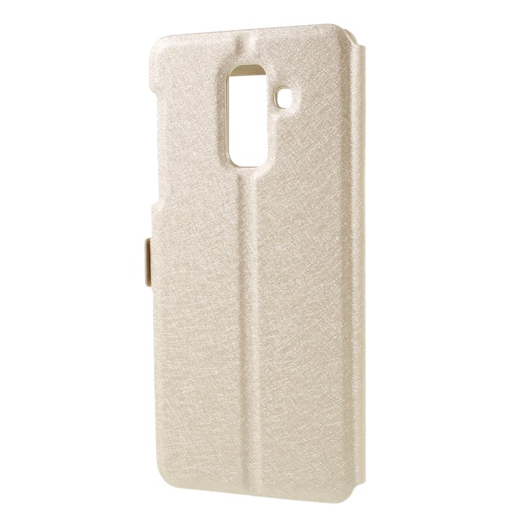 Silk Texture Dual Windows Leather Stand Folio Cover for Samsung Galaxy A6+ (2018) / A9 Star Lite - Gold-2