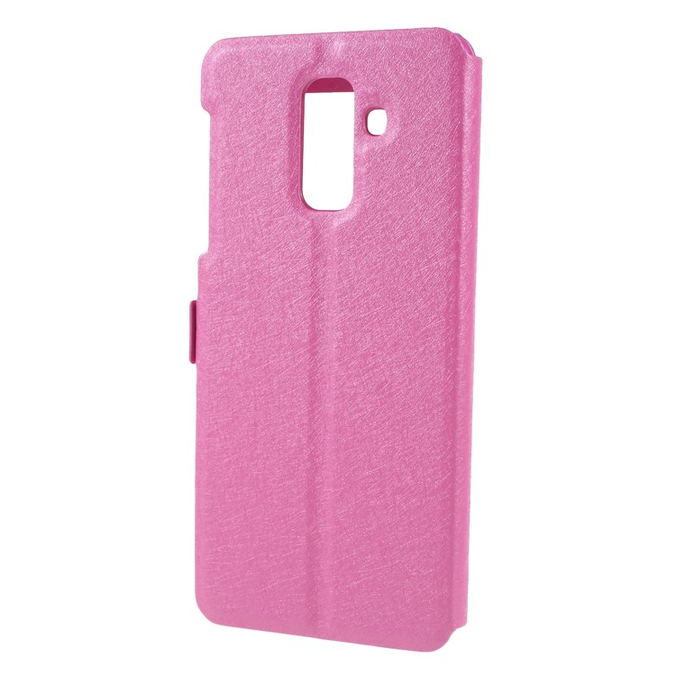 Silk Texture Dual Windows Leather Stand Folio Cellphone Protection Case Shell for Samsung Galaxy A6+ (2018) / A9 Star Lite - Rose-2