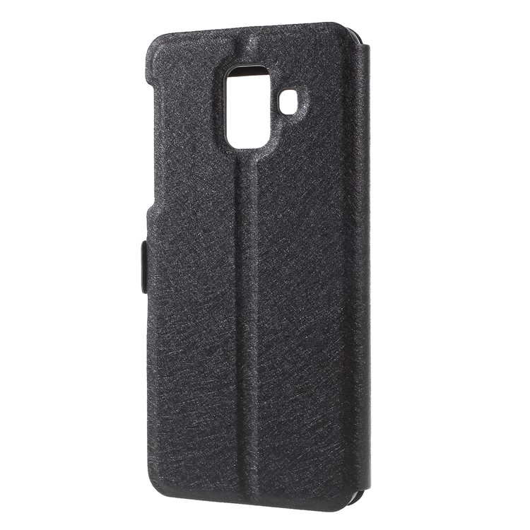 Silk Texture Dual Window PU Leather Case with Stand for Samsung Galaxy A6 (2018) - Black-2